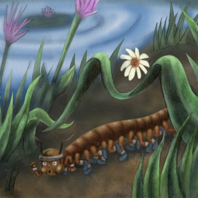 M for Millipede, from 'The Creepy Crawlies Alphabet' book; Graphite pencil and Photoshop. 2010