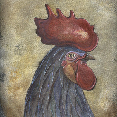 Rooster Dandy; Ink, watercolor, oil, and acrylic. 2009